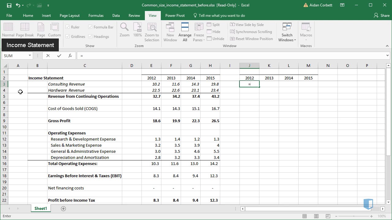 Creating a Common Size Income Statement in Excel