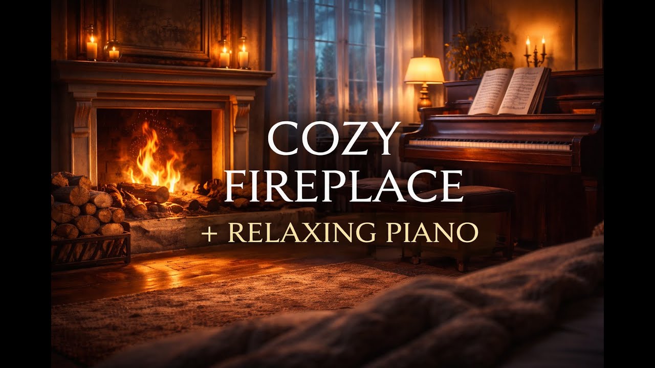 1 Hour Cozy Fireplace Ambience with Relaxing Piano for Sleep, Study & Relaxation