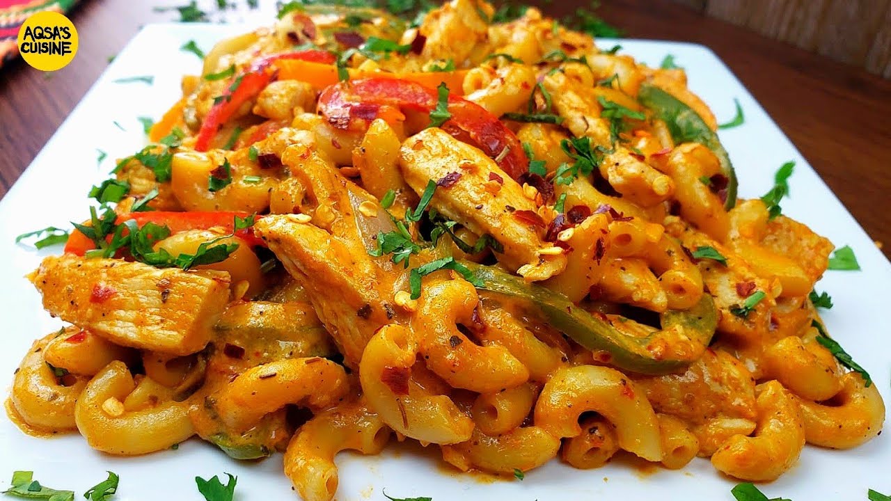 Spicy Chicken Fajita Pasta Recipe, Spicy Pasta Recipe by Aqsa's Cuisine, Spicy Macaroni, Fire Pasta