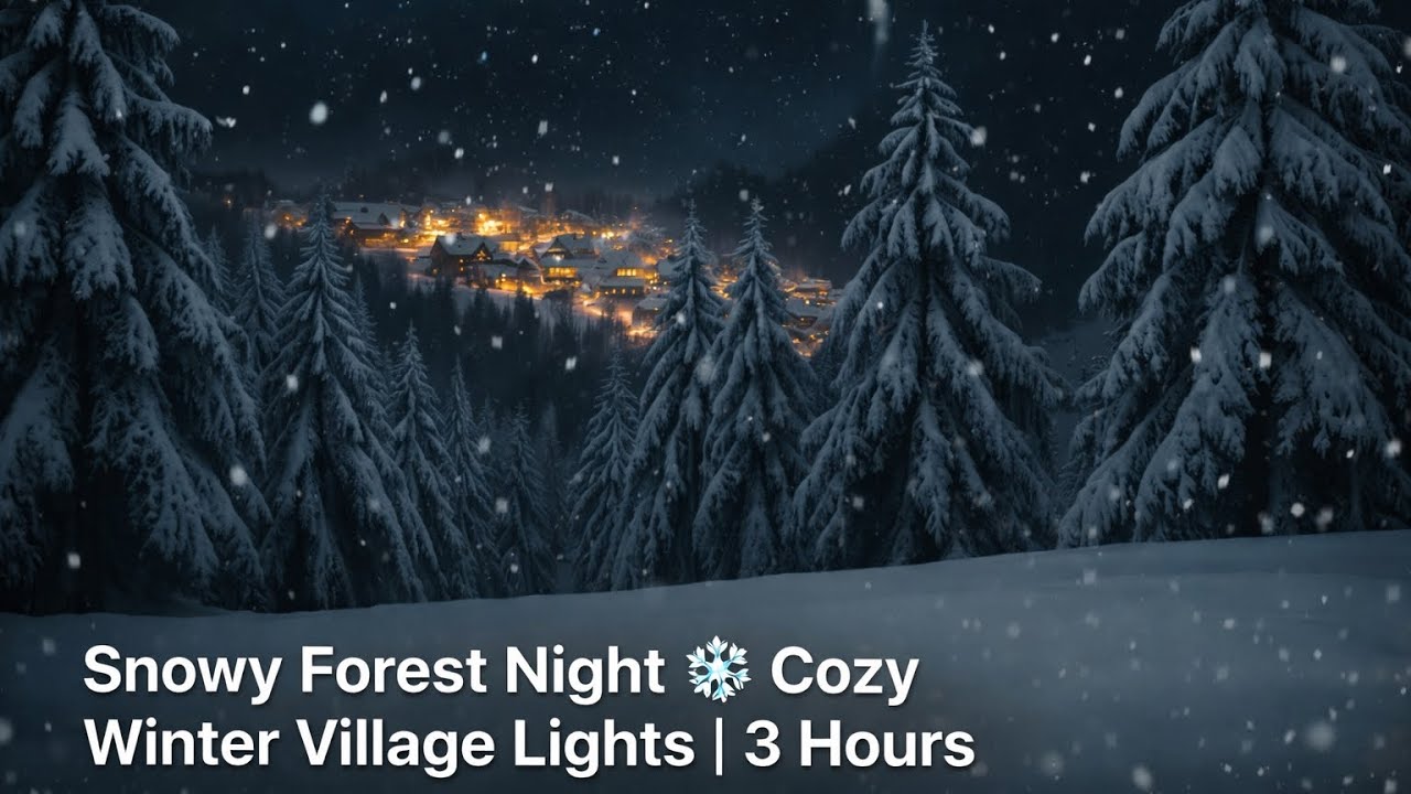 Snowy Forest Night ❄️ Cozy Winter Village Lights | 3 Hours of Calm Sleep Ambience 