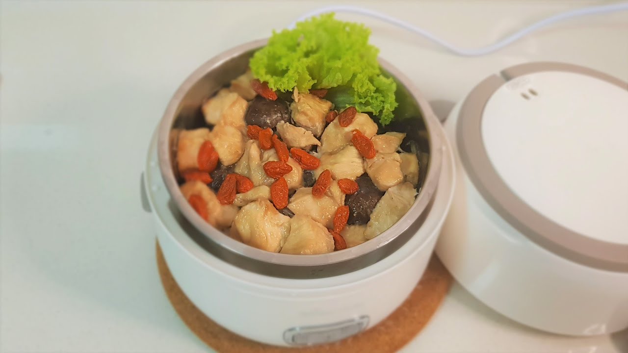 Steam Chicken with Mushrooms using Electric Lunch Box | 蒸煮饭盒做冬菇蒸鸡