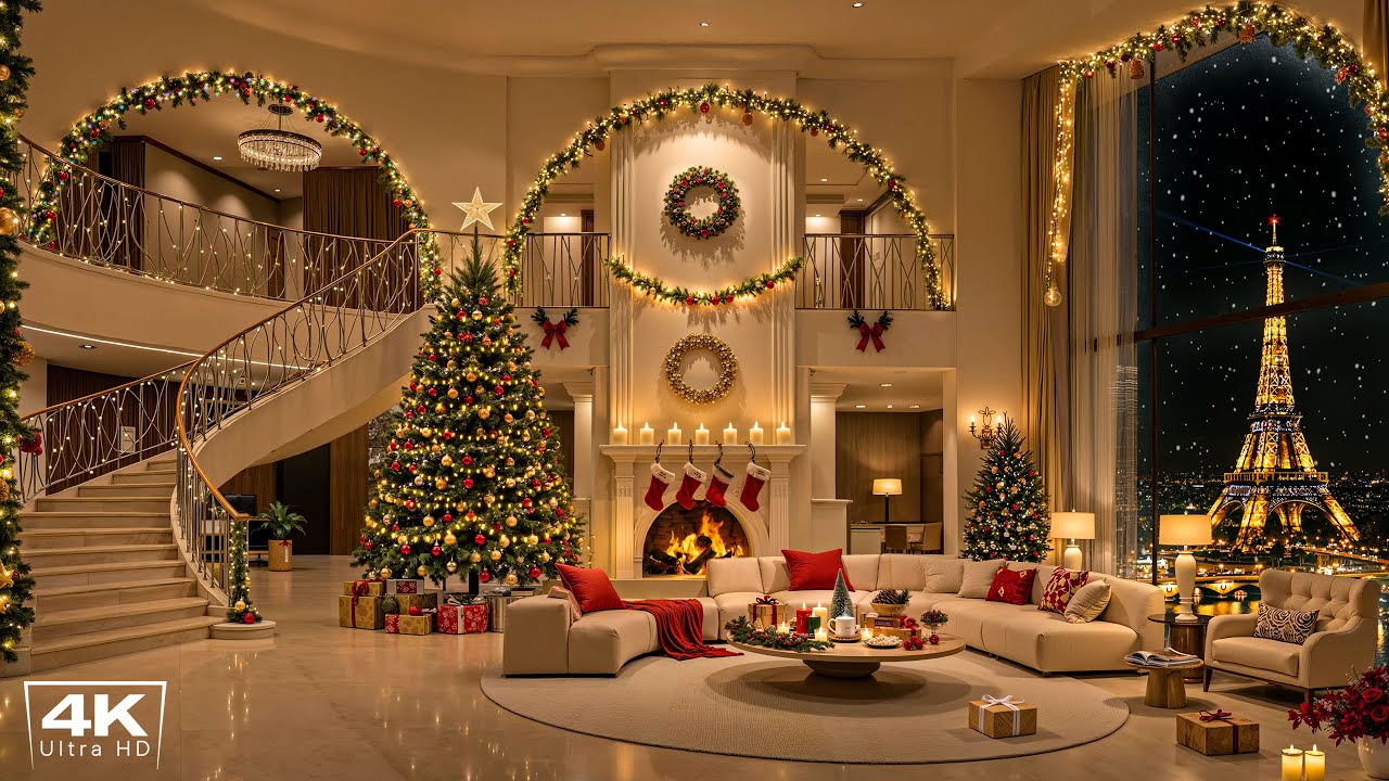 [4K Christmas 2026] Cozy Apartment with Smooth Christmas Jazz & Crackling Fireplace for Chill Night