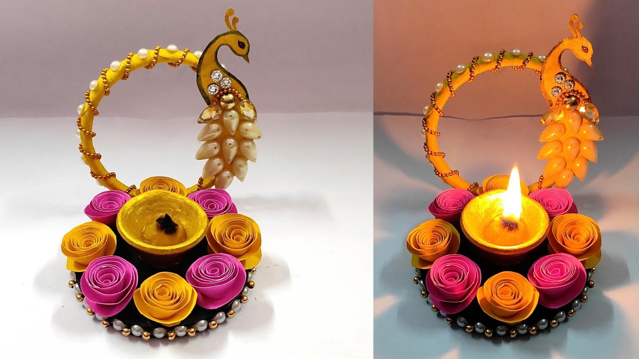 😍Beautiful😍paper and bangle diya decoration/diya decoration idea/diya decoration for competition