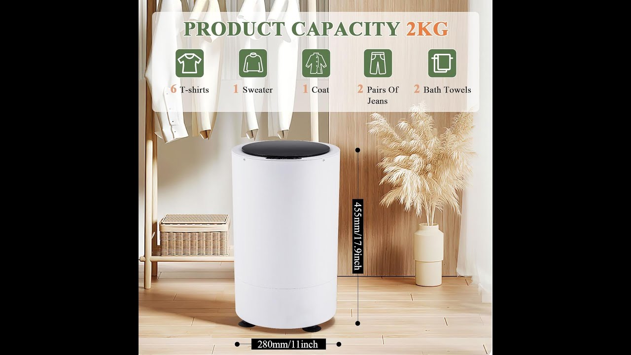 Meticuloso Compact Electric Spin Dryer, Portable Laundry Dryer for Apartments, Schools, Dorms, RVs