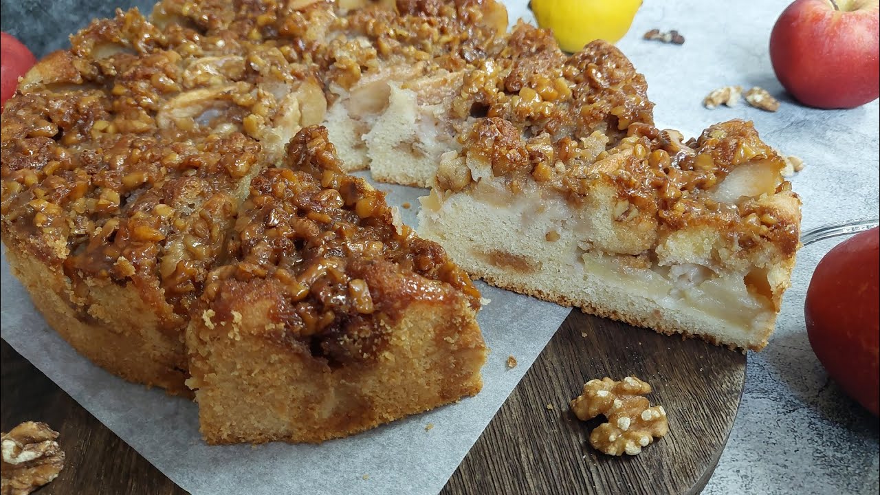 saftiger 🍏Apfelkuchen 🍎mit Walnuss Bienenstich Kruste