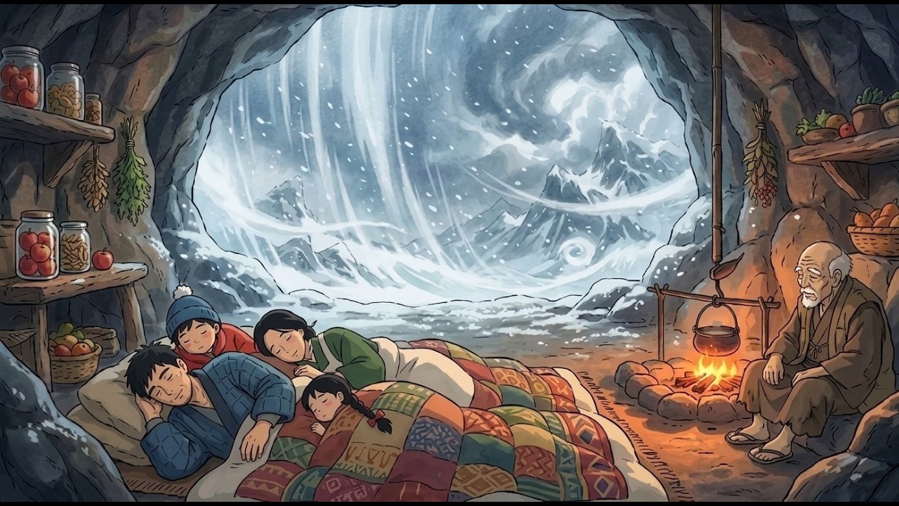 Surviving a Snowstorm with Grandparents in a Cave During a Blizzard ❄️ | Ghibli-Style ASMR