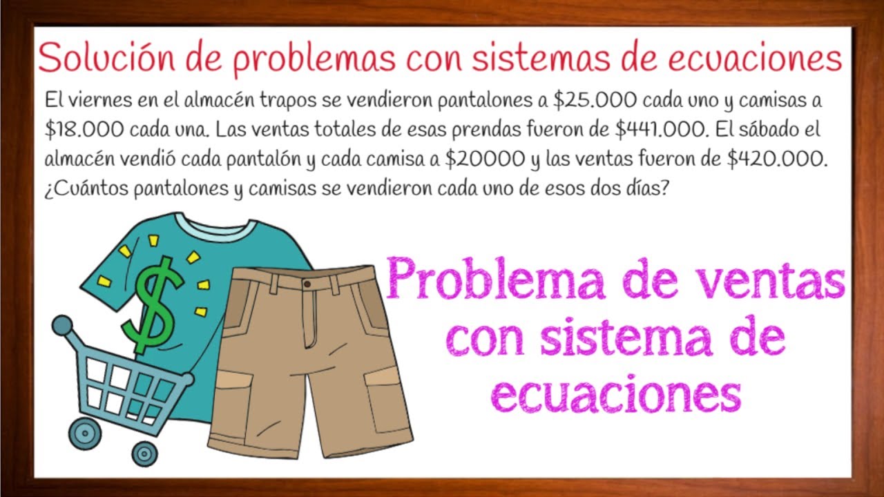 Solución de problemas con dos ecuaciones y dos incógnitas. Ventas