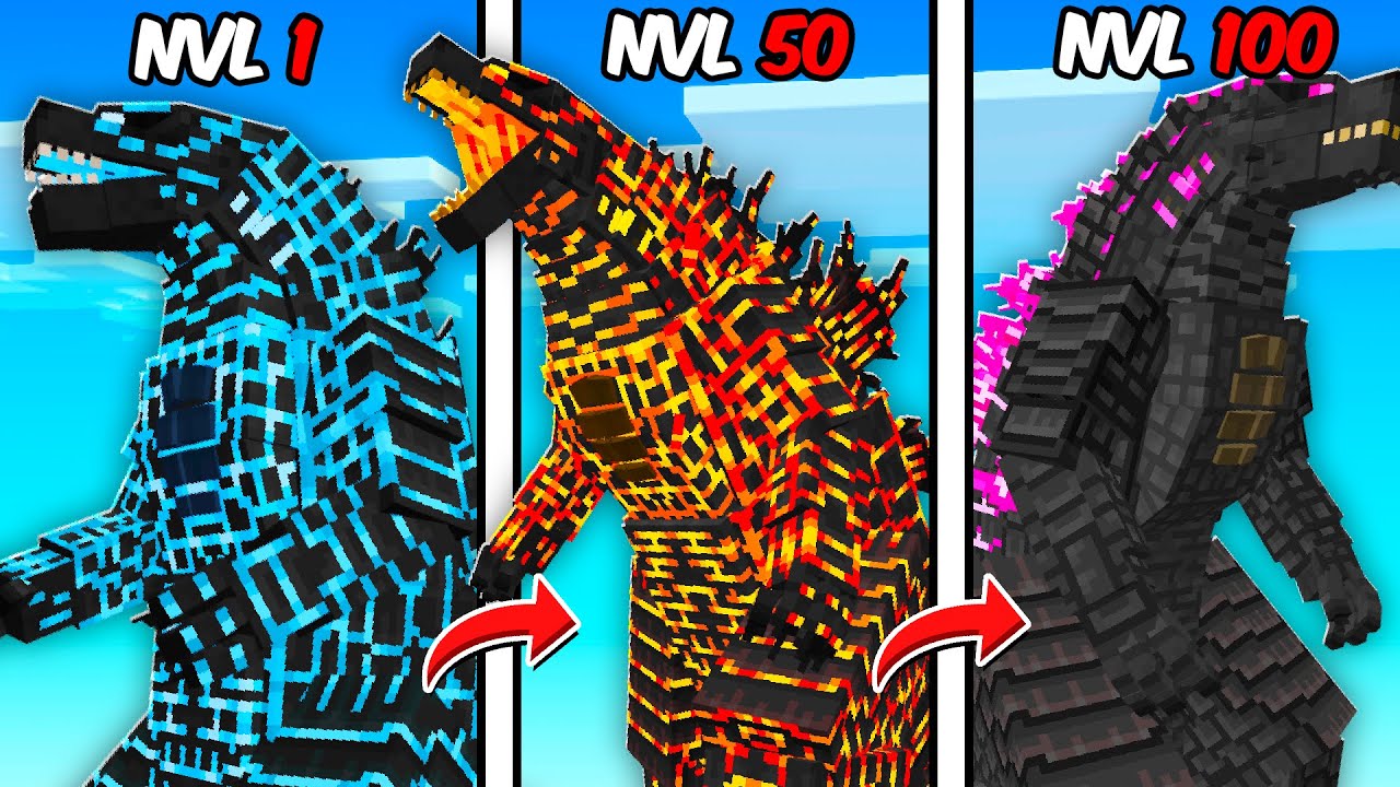 A EVOLUÇÃO DE TODOS OS GODZILLAS KAIJUS NO MINECRAFT
