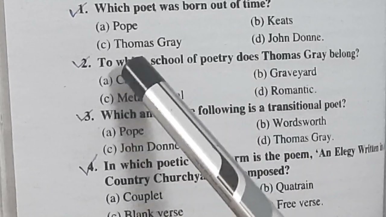 Important MCQs on Thomas Gray and his 'Elegy Written in a Country Churchyard'