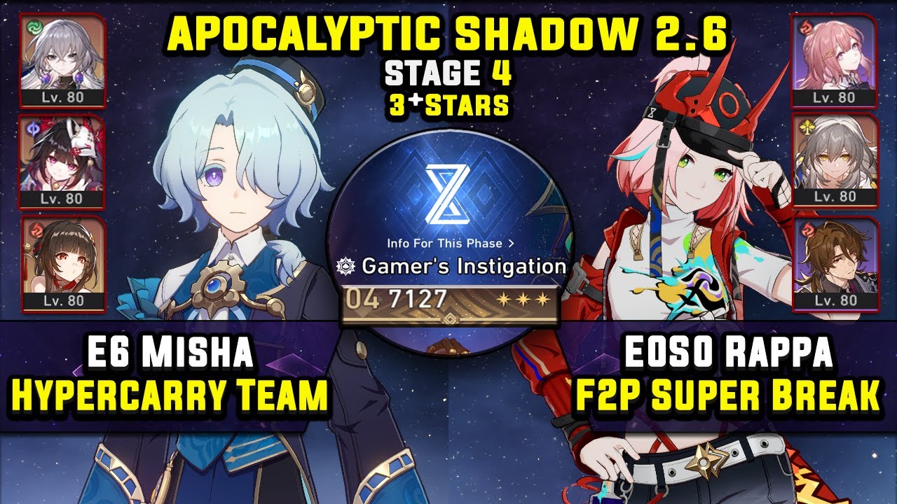 E6 Misha Carry & E0 Rappa F2P Super Break (3 Stars) Apocalyptic Shadow 4 Honkai Star Rail 2.6