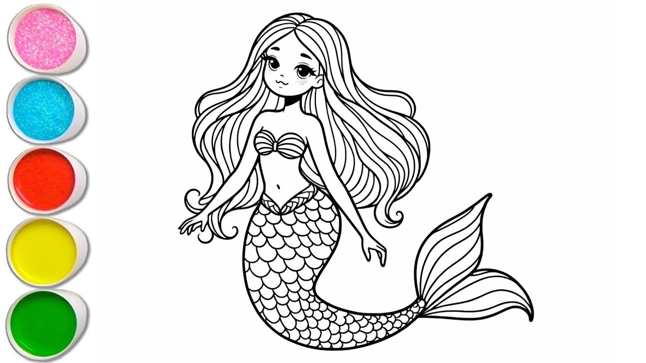 Cute Mermaid Drawing for kids, Painting & Coloring for kids, Toddlers | Let's Draw Together
