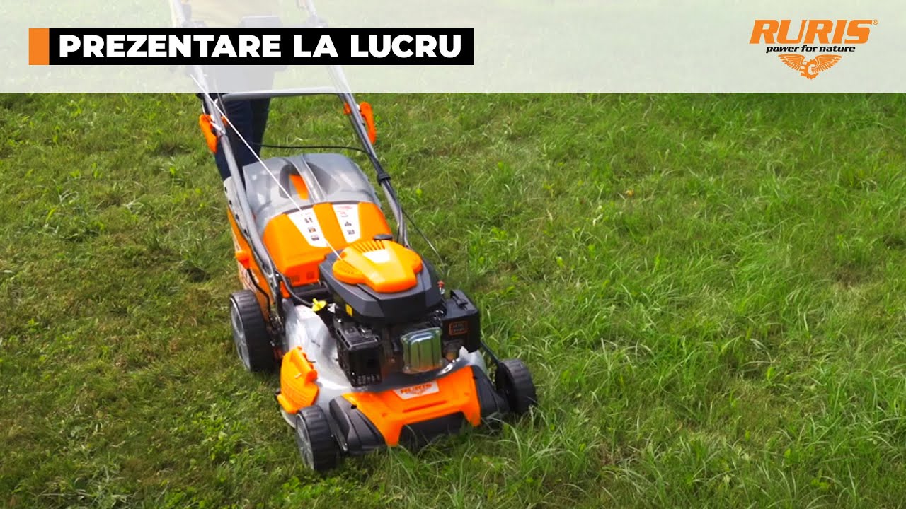 Mașina de tuns gazon RURIS RX441 / RX331S / RX441S la lucru
