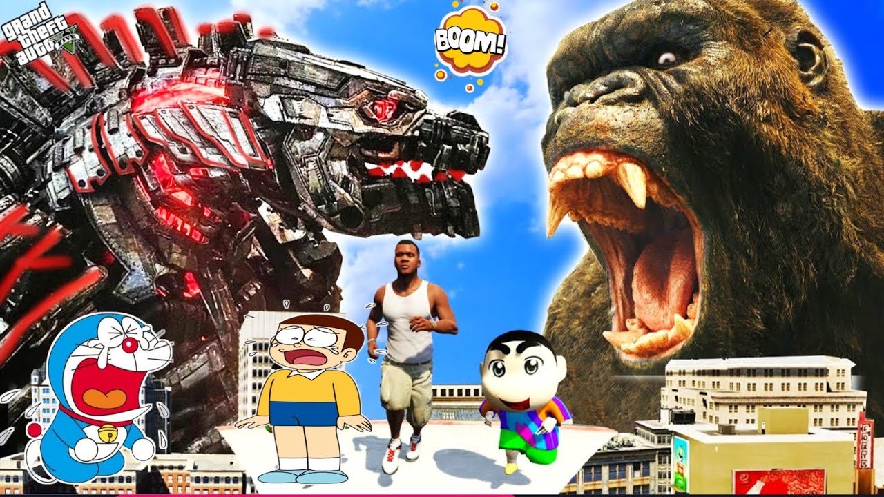 GTA 5 | GODZILLA Vs KINGKONG with FRANKLIN & SHINCHAN DORAEMON in GTA 5