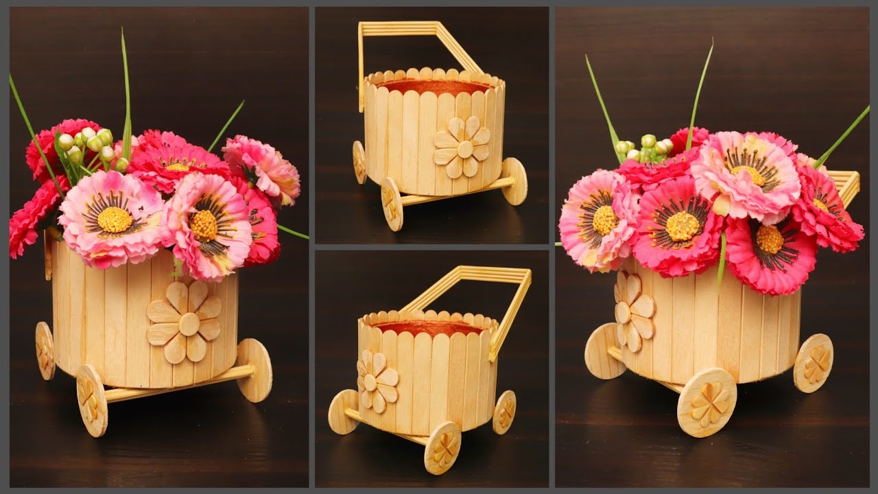 Flower vase | Flower vase craft ideas | Handmade home decoration crafts with ice-cream sticks
