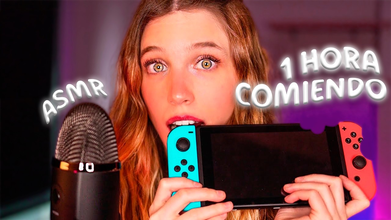 ASMR 1 HORA COMIENDO COSAS RANDOM (Maquillaje, Switch, Micrófono, Iphone, Zapato)