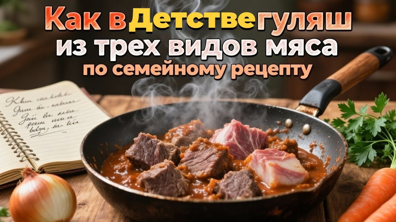 Как в детстве: гуляш из трёх видов мяса по семейному рецепту