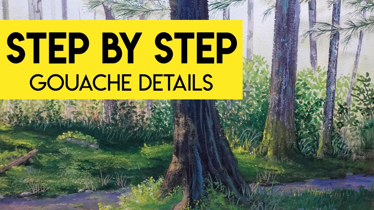 How I paint LOTS of detail with GOUACHE - Forest Path full tutorial