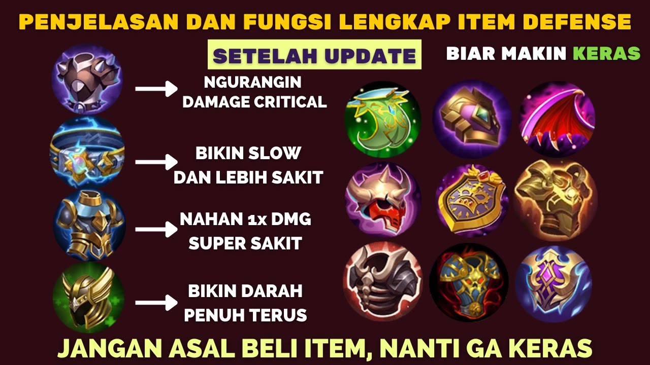 FUNGSI DAN PENJELASAN LENGKAP ITEM DEFENSE TERBARU MLBB, GUNA ITEM DEFFEND TANK AGAR KERAS DAN TEBAL