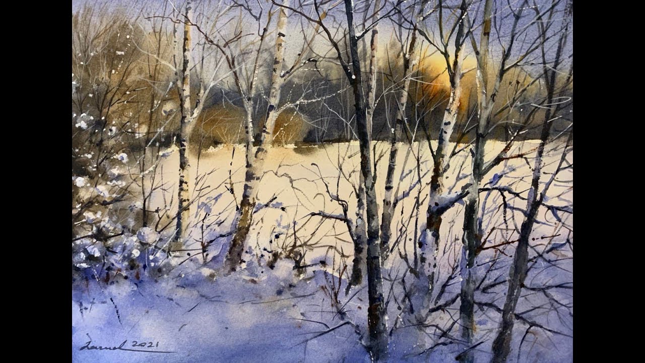 How to paint snowy scene in watercolor painting demo by javid tabatabaei