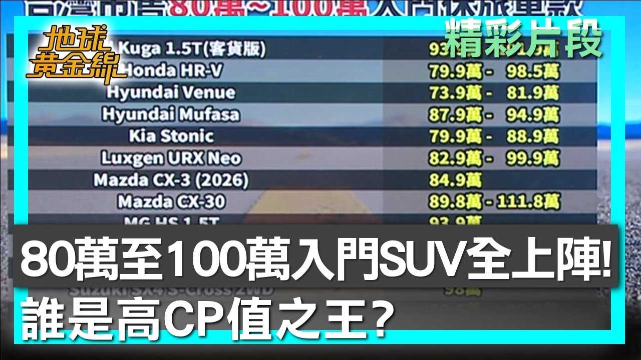 80萬至100萬入門SUV全上陣！誰是高CP值之王？ 地球黃金線 20251030 (1/4)