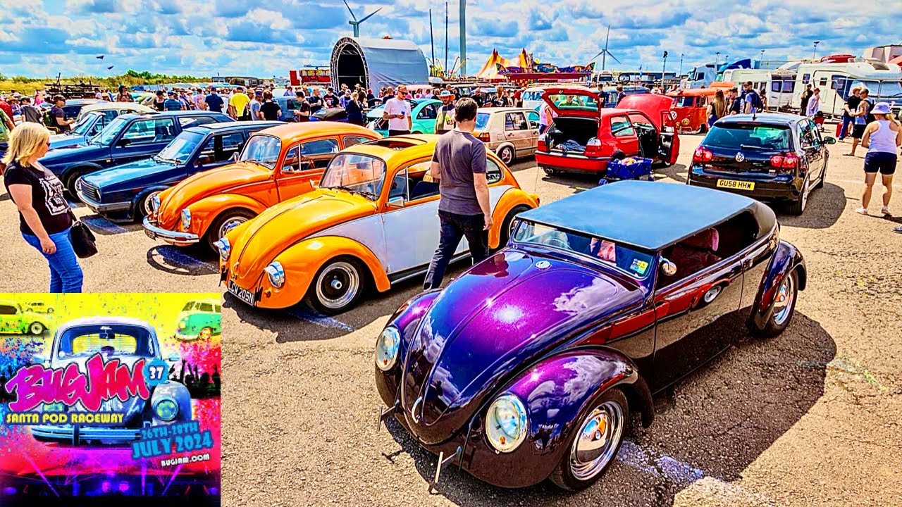Bug Jam 37 2024 Santa Pod Raceway walk around. Lots of Modified Classic VWs / Beetle Bus Karmann
