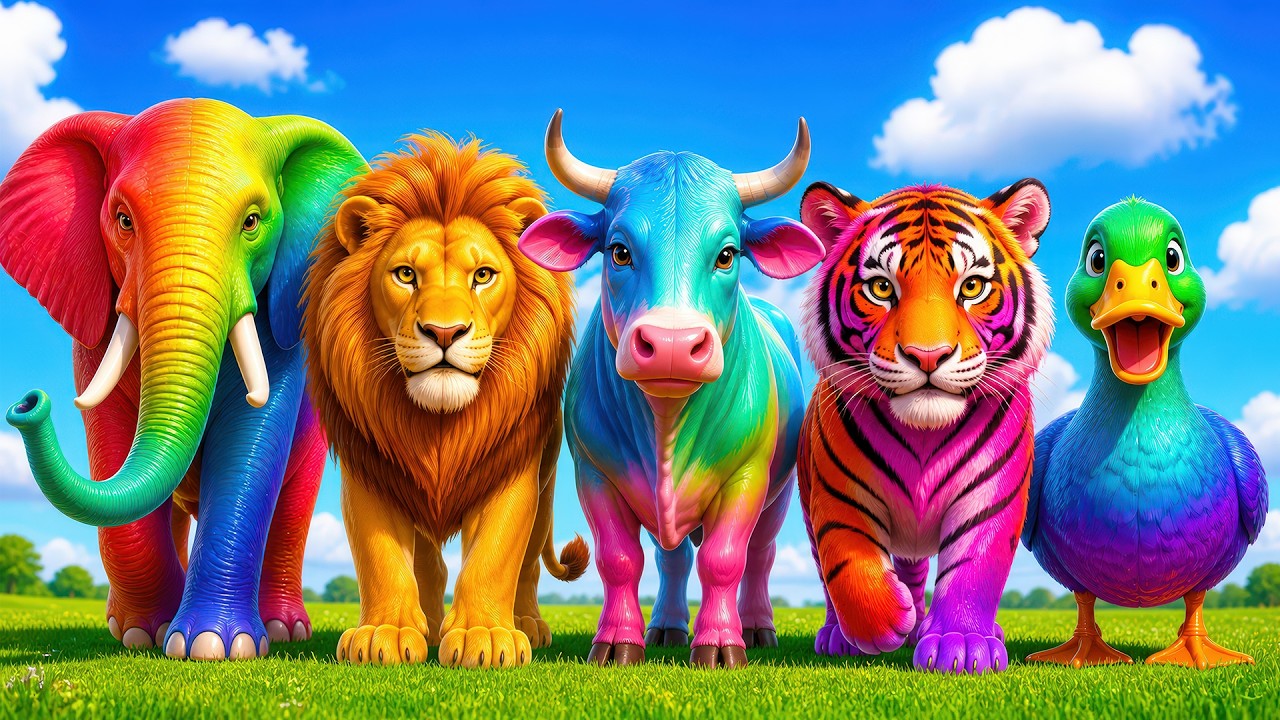 Long Slide Game with Cow Elephant Gorilla Hippopotamus Tiger 3d Animal Game Funny 3d Animals