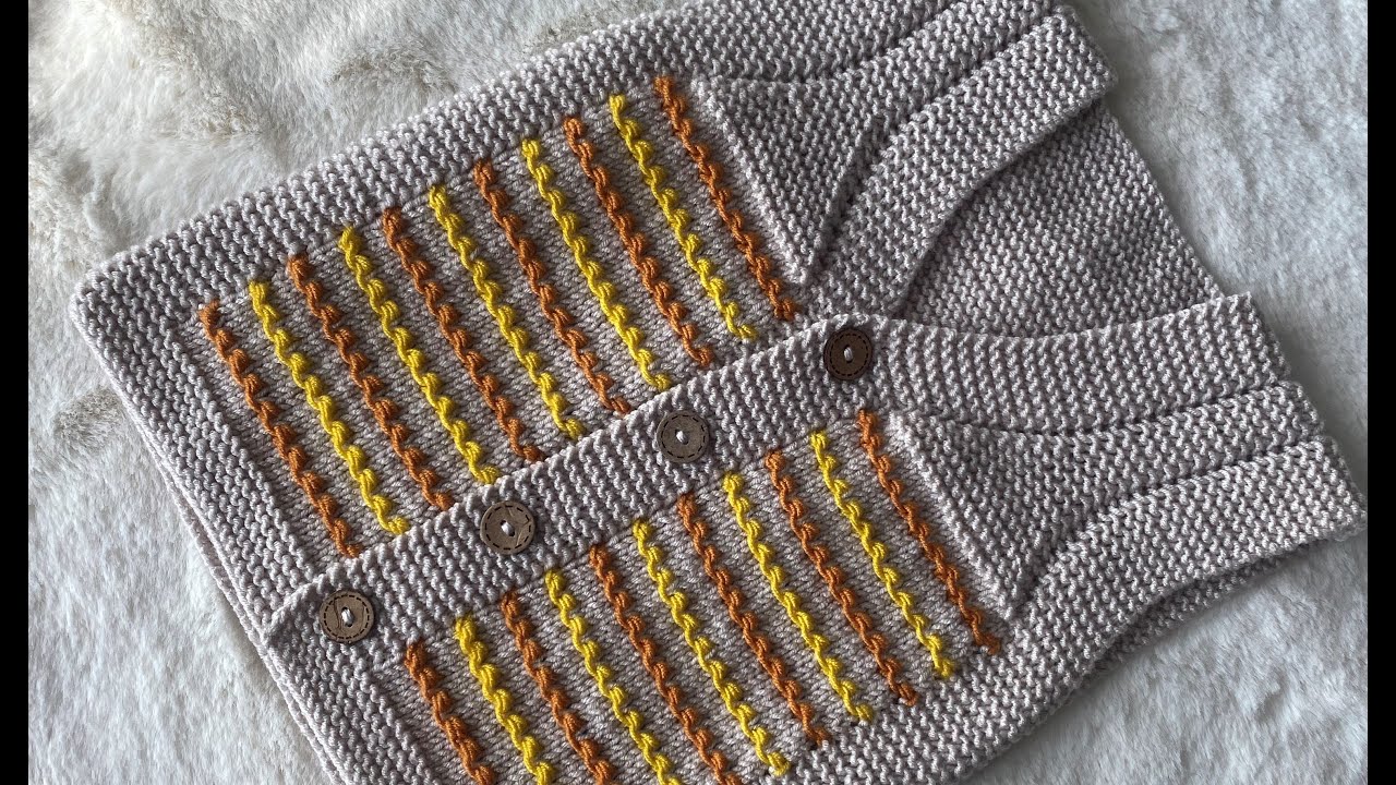 Üç renkli kabartmalı model Arel yelek/Baby knit vest