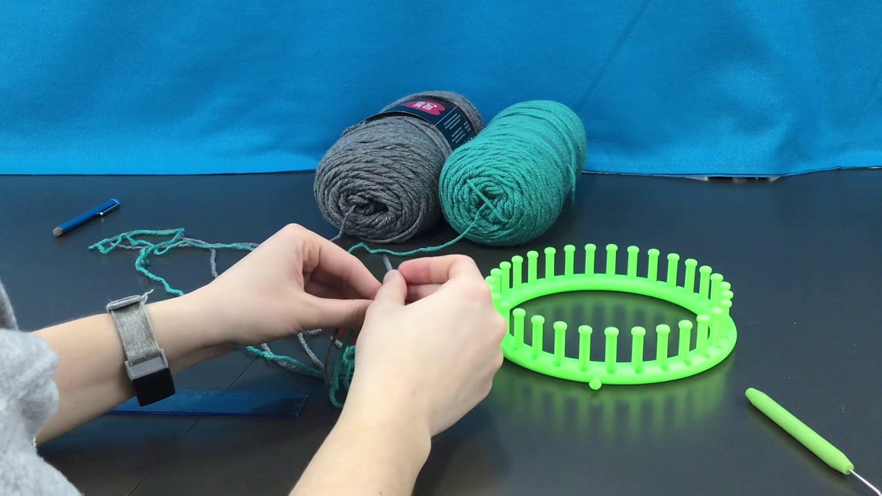 Starting a double yarn hat loom beanie