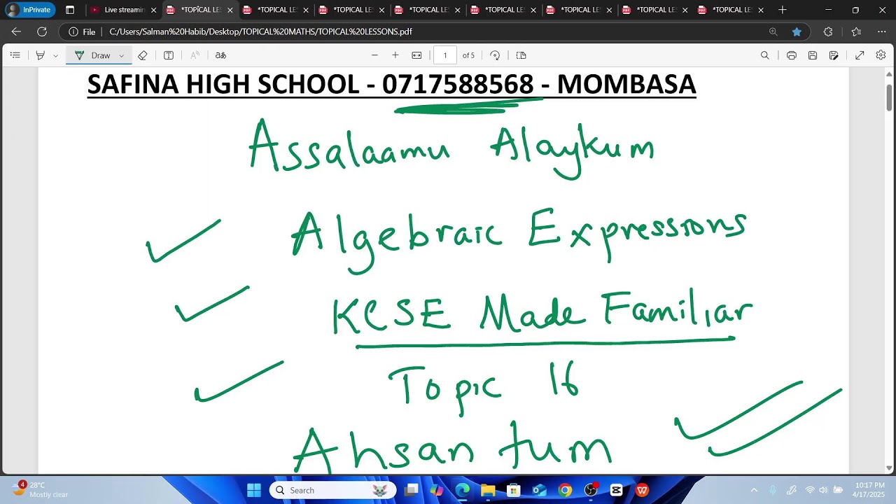 SAFINA HIGH SCHOOL Live Stream ALGEBRAIC EXPRESSIONS