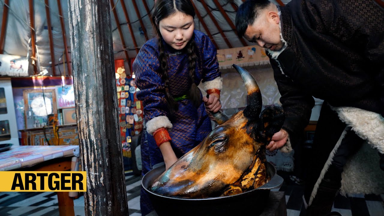 Giant Beef Head Feast! A Day with the Nomad Herder Family in Mongolia!