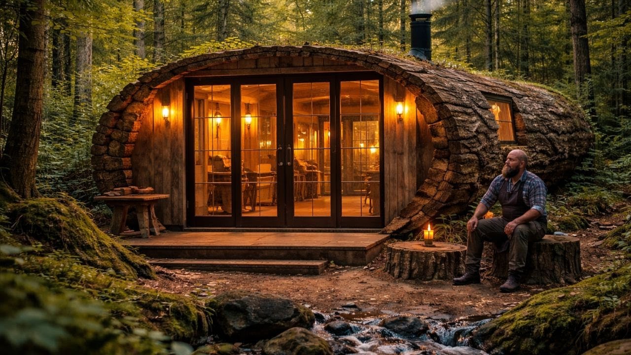 Building a Fully Functional Home Inside an Abandoned Tree Trunk | Full ASMR Process