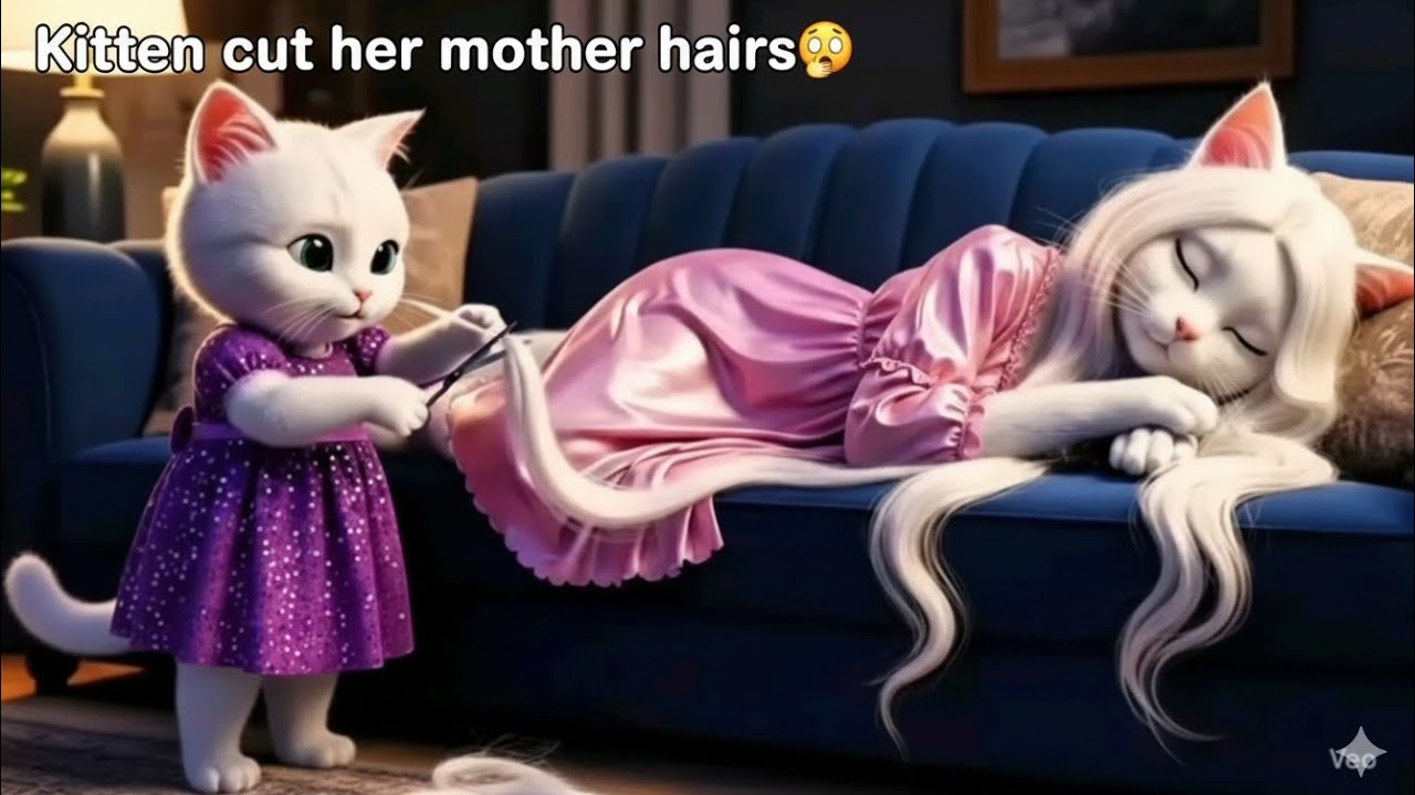 The kitten cut her mother hairs😮|Realizing and apologize😭|Cute cats short story 🥰