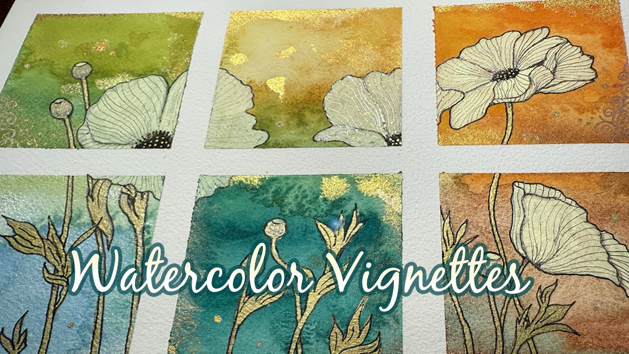Watercolor Painting Vignettes with Fun Zentangle Style ART!