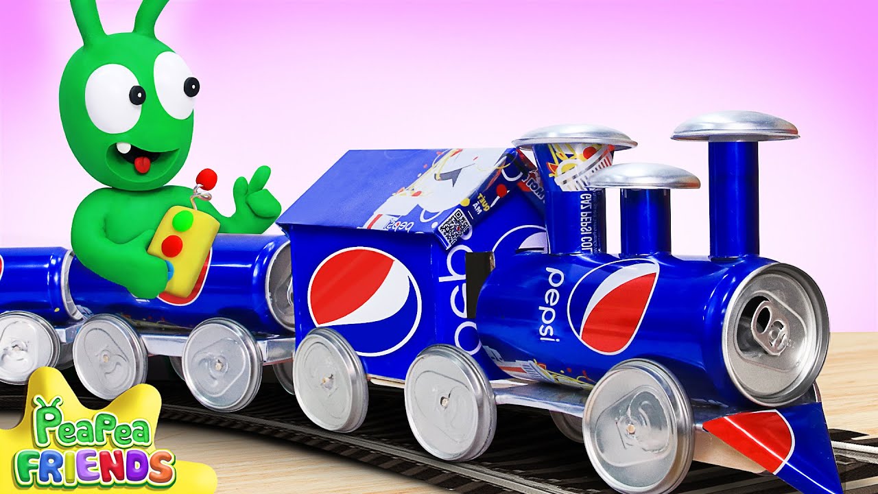 Pea Pea Builds a Train Using Pepsi Cans - Pea Pea Friends