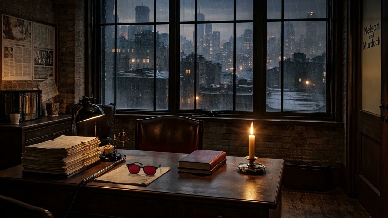 Rainy Night at Nelson & Murdock's Offices | Daredevil Ambience | Hell's Kitchen Window View🌧️🌃