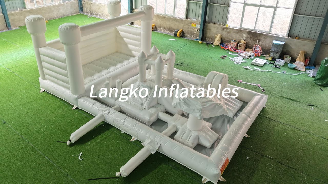 Inflatable Park White Bounce House Slide Splash Pad Bouncy Castle