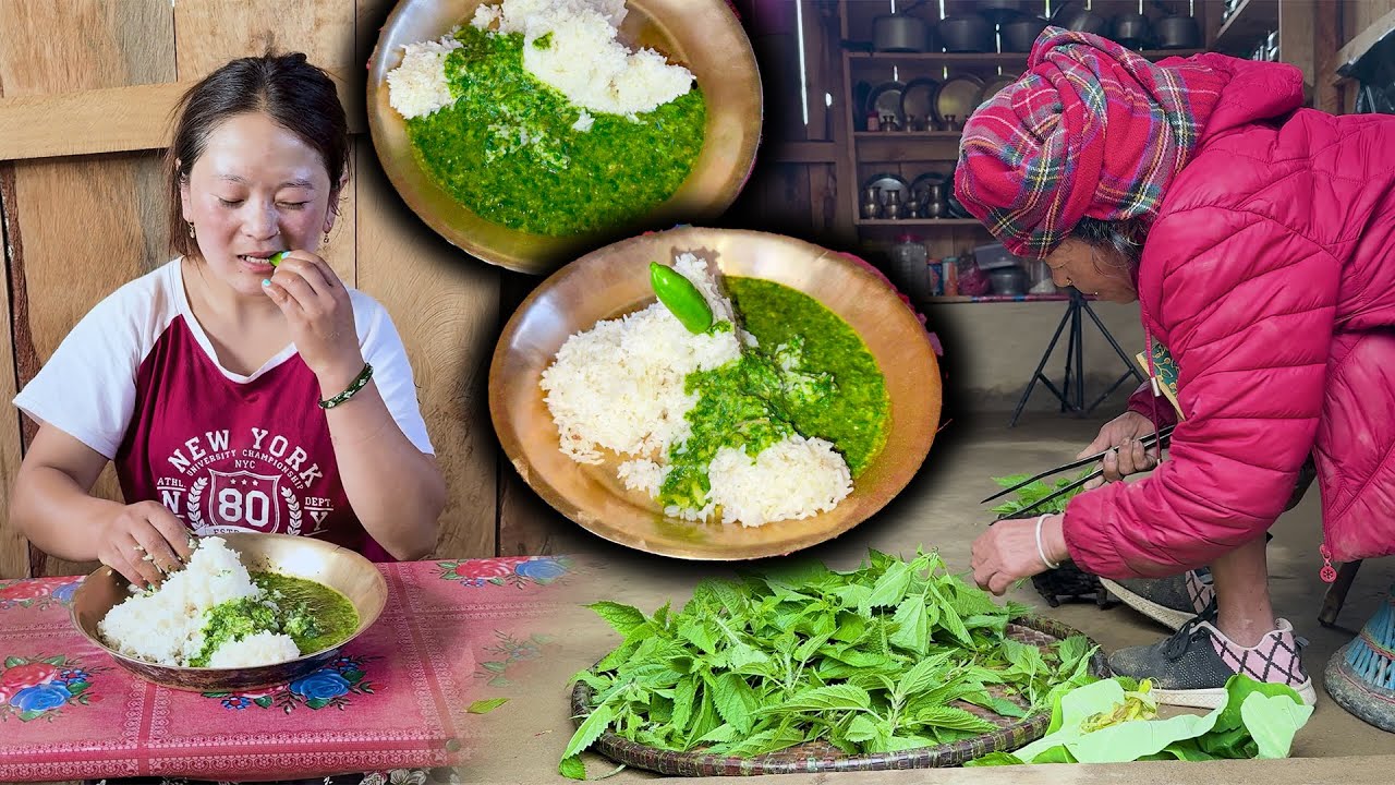 Nettle Curry Recipe with Rice चामलको भात सँग पनि सिस्नु खाइयो Nepali Traditional food | village vlog