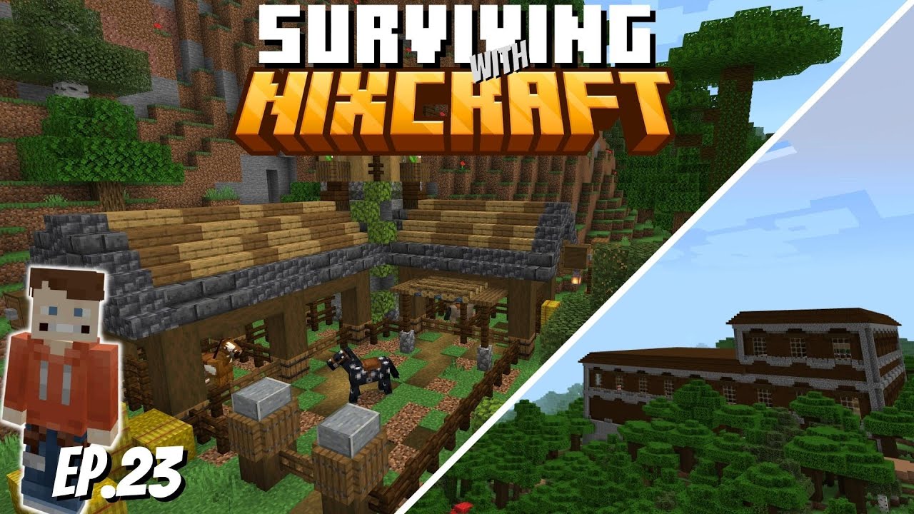 Woodland Mansion + Horse Stables! Surviving With niXcraft Season 2: Episode 23