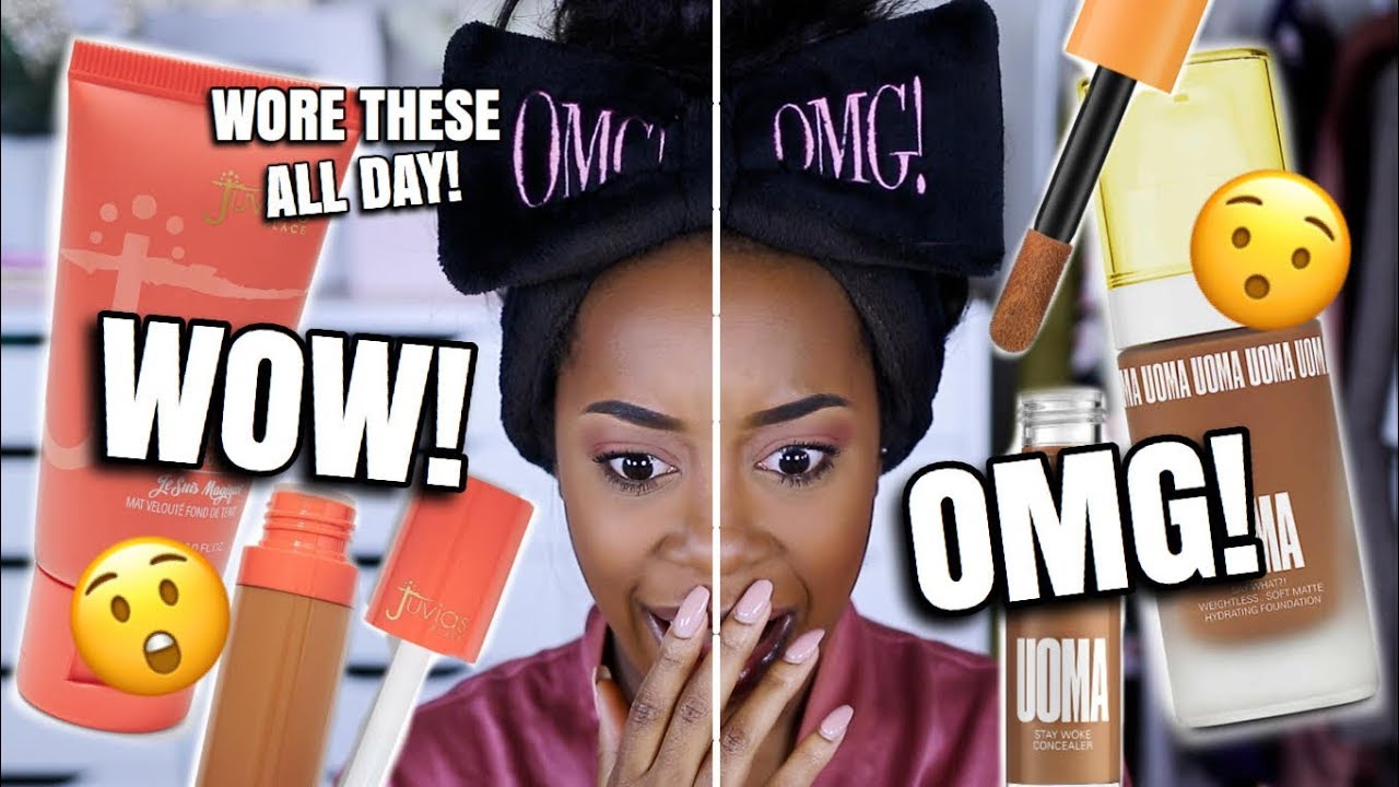 JUVIA'S PLACE FOUNDATION vs UOMA BEAUTY FOUNDATION?? | FULL DAY WEAR TEST WITH BOTH! | Andrea Renee
