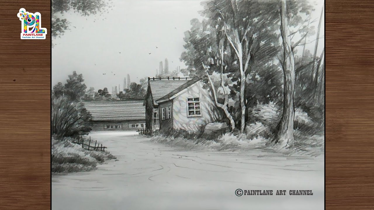 Easy Scenery Drawing Art with Simple Pencil Strokes || Step by step Pencil Art || Paintlane Sketches