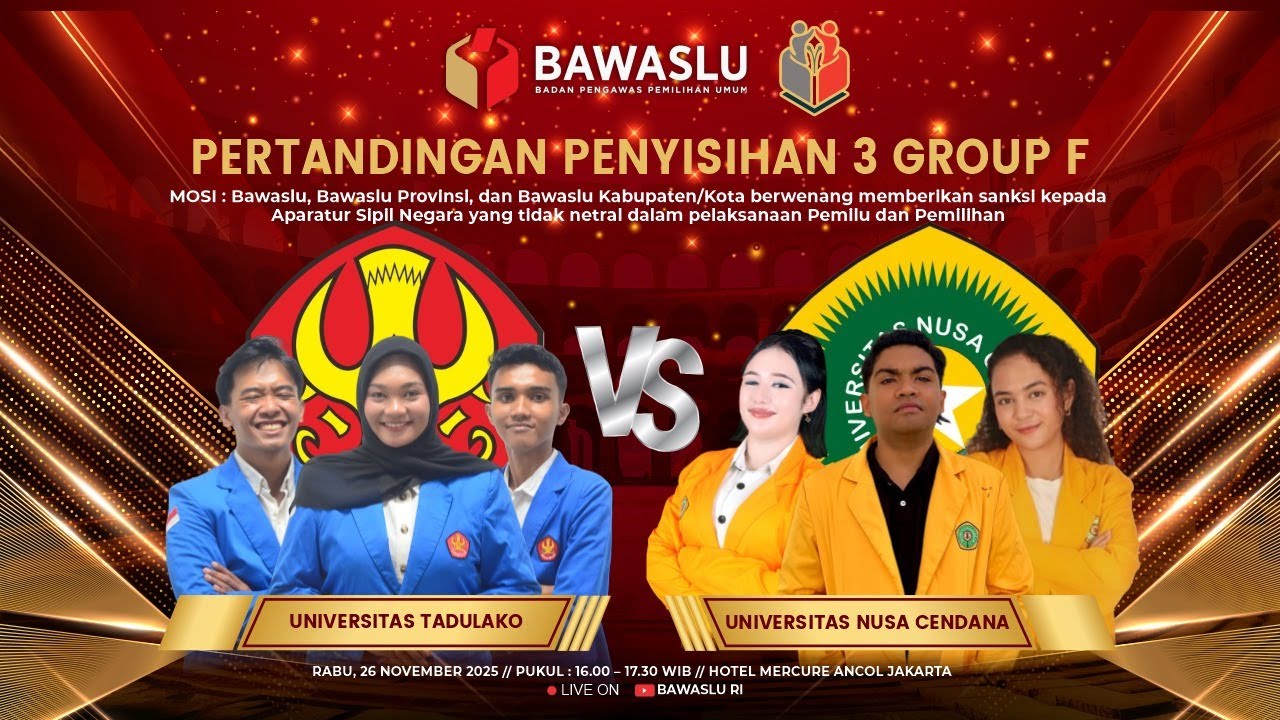 BABAK PENYISIHAN 3 GRUP F - UNIVERSITAS TADULAKO VS UNIVERSITAS NUSA CENDANA