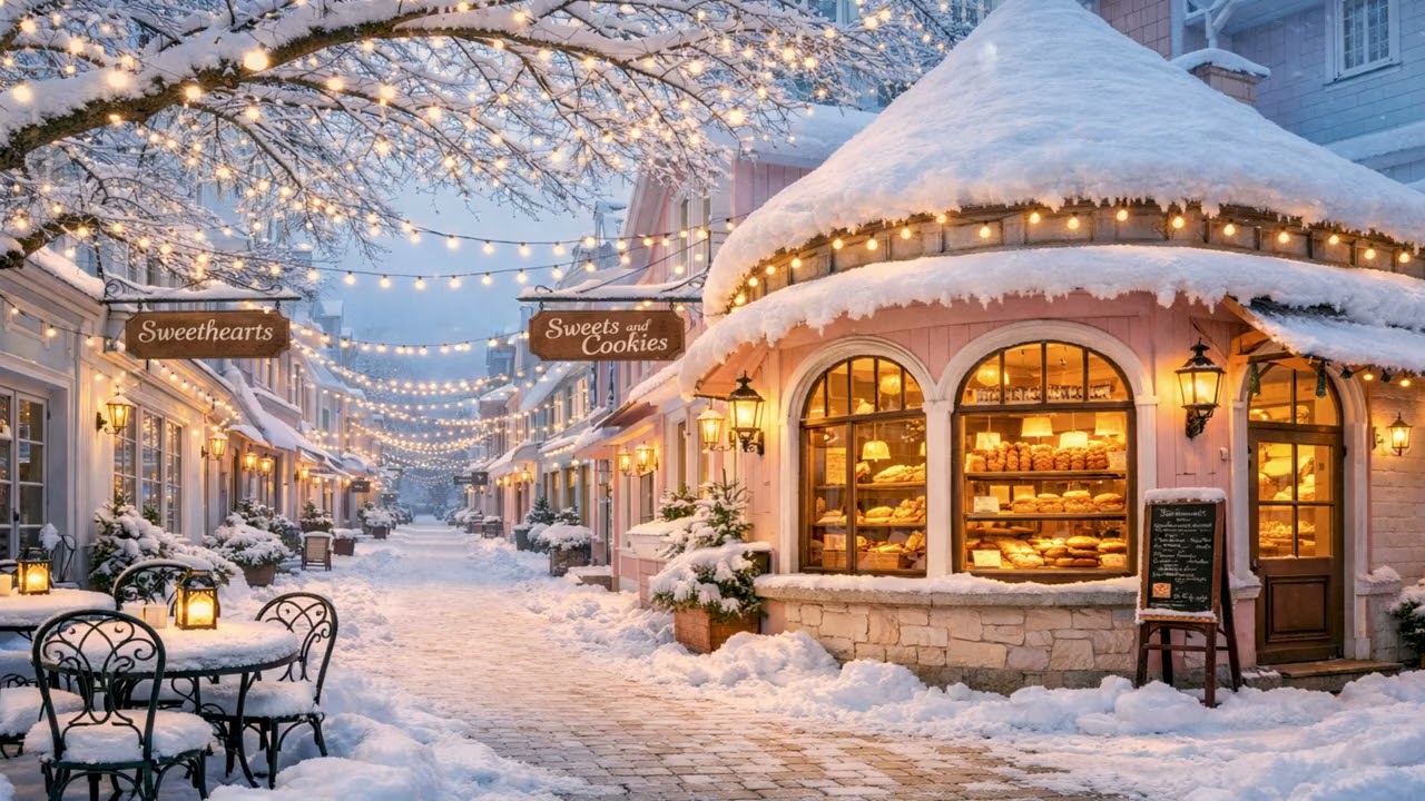 Romantic Valentine’s Day • lovely winter shopping street •  relaxing background music