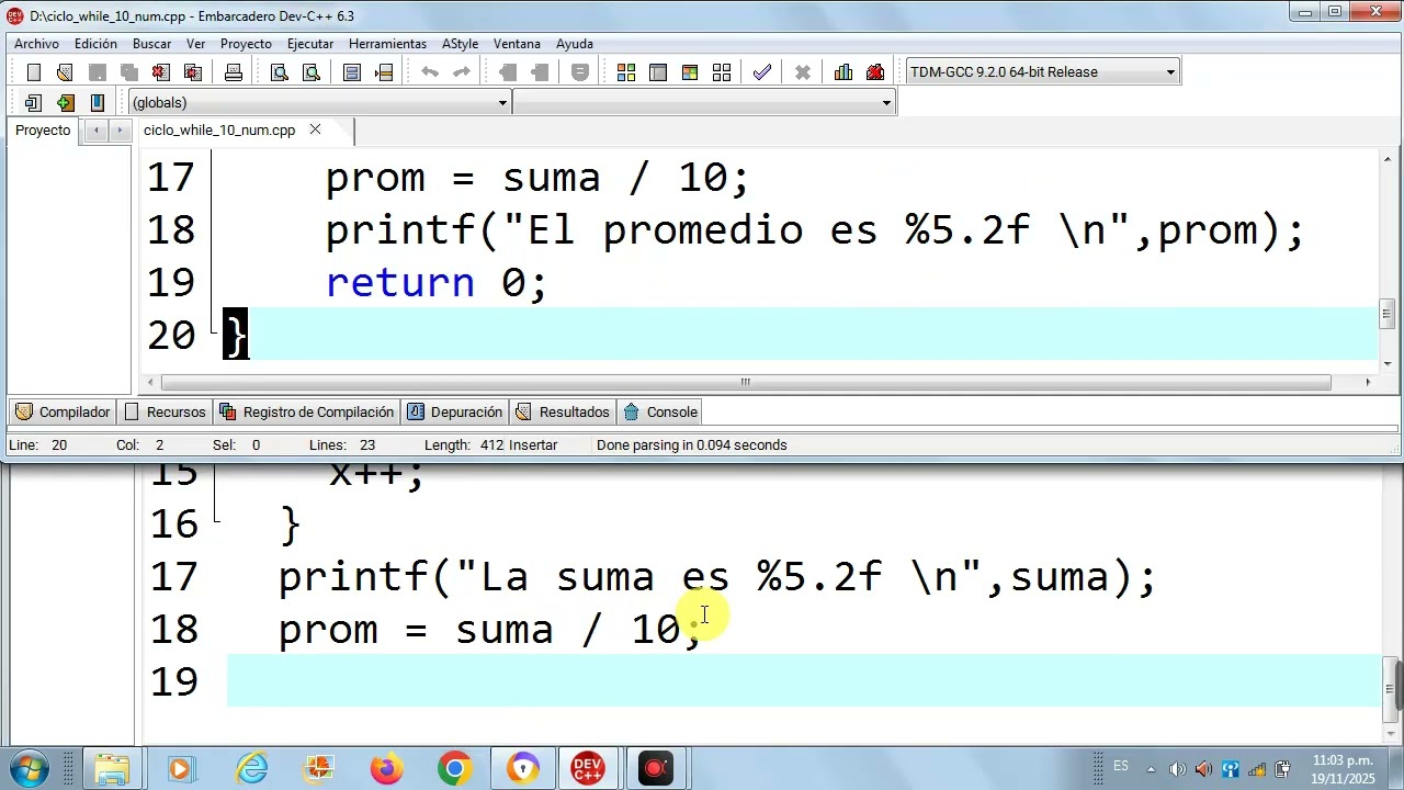 while promedio 10 numeros leidos