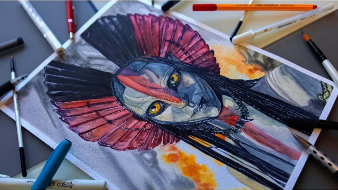 DRAW AVATAR FIRE and ASH by WATERCOLOR ! TIME- LAPSE !