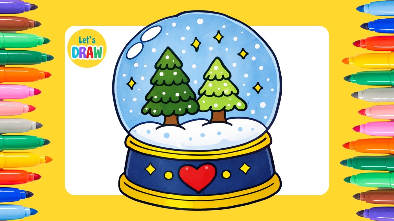 How to Draw a Cute Winter Snow Globe | Easy Cute Drawing Tutorial ✏️🎨