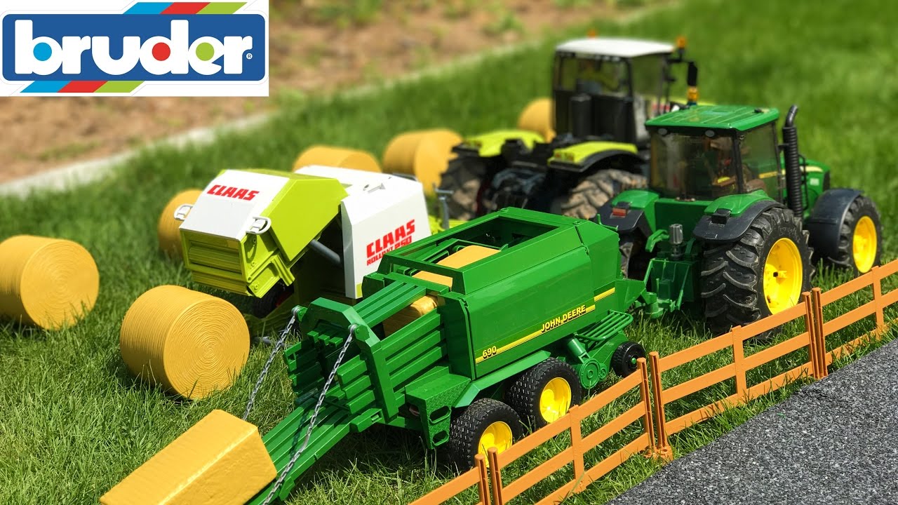 BRUDER toys BALEWRAPPERS pulled by RC tractors Claas and John Deere!