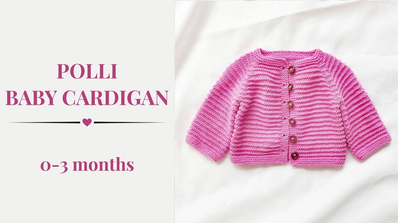 Polli Baby Cardigan (size 0-3 months). Beginner-friendly. Easy to knit baby cardigan.
