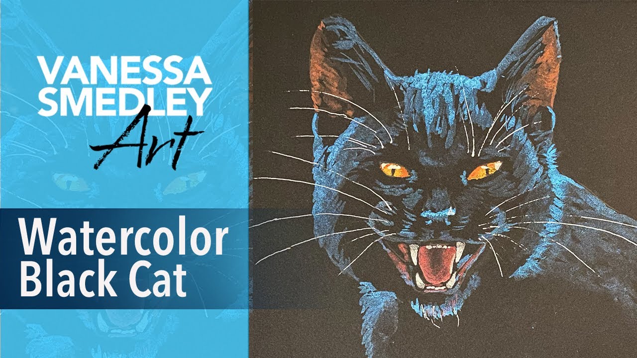 How to Paint a Halloween Cat on Black Paper with Metallic Watercolor - #painting #watercolor