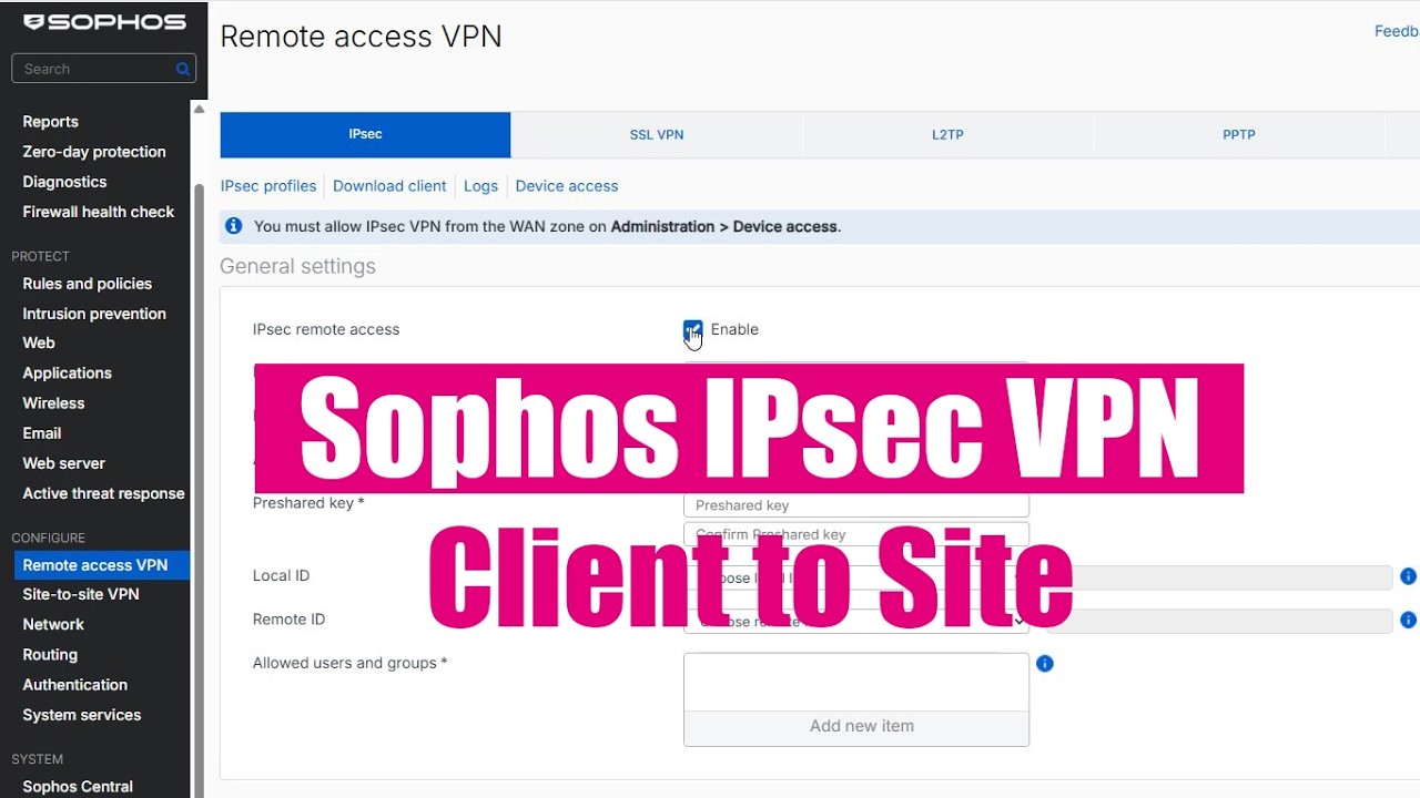 Как создать VPN-сервер на Sophos | IPsec