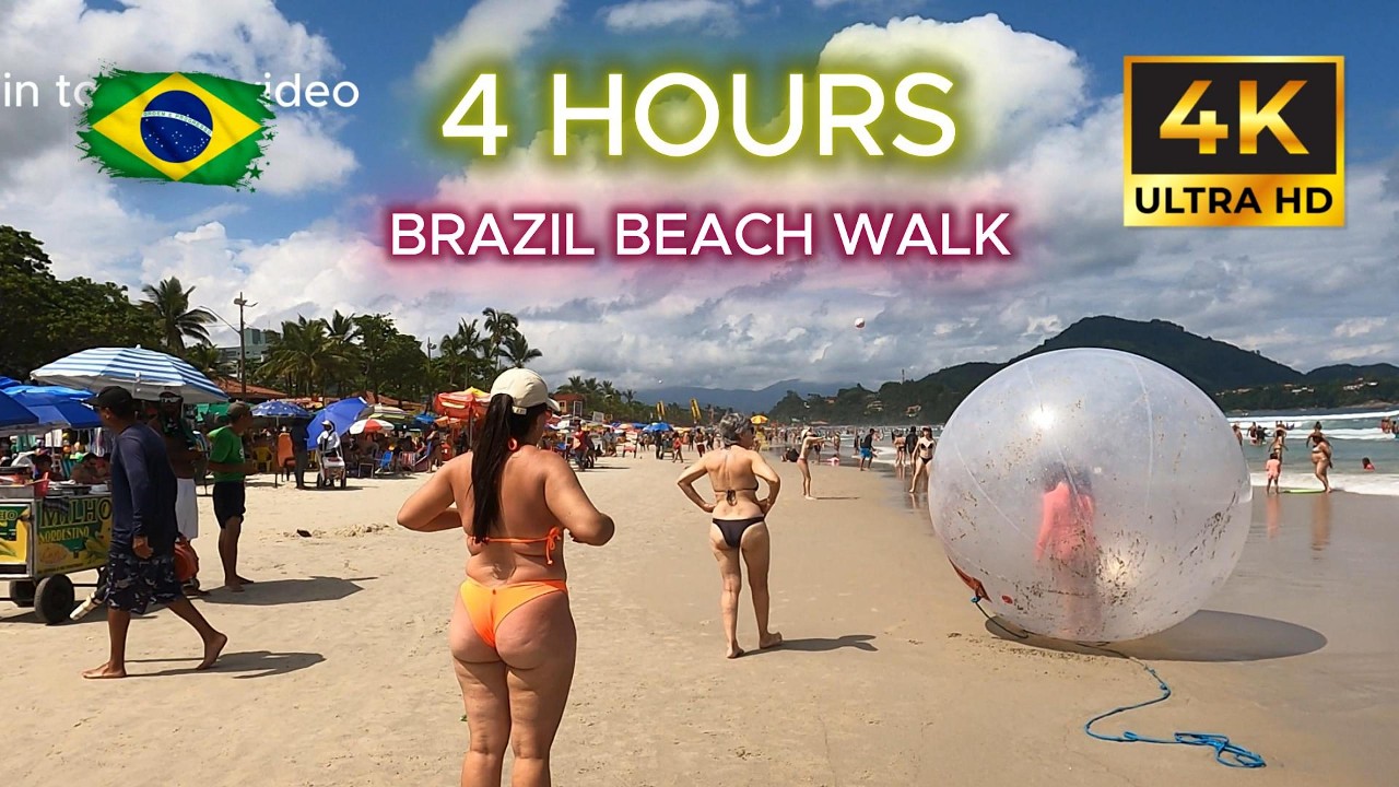 ☀️ 4 ЧАСА Летней Атмосферы 🇧🇷: 🏃‍♂️ Прогулка по Пляжам Бразилии | 4K UHD (Без Разговоров)